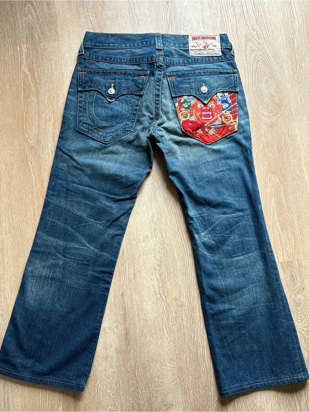True Religion Men's Billy Blue Bootcut Jeans Embroidered Pocket size 32